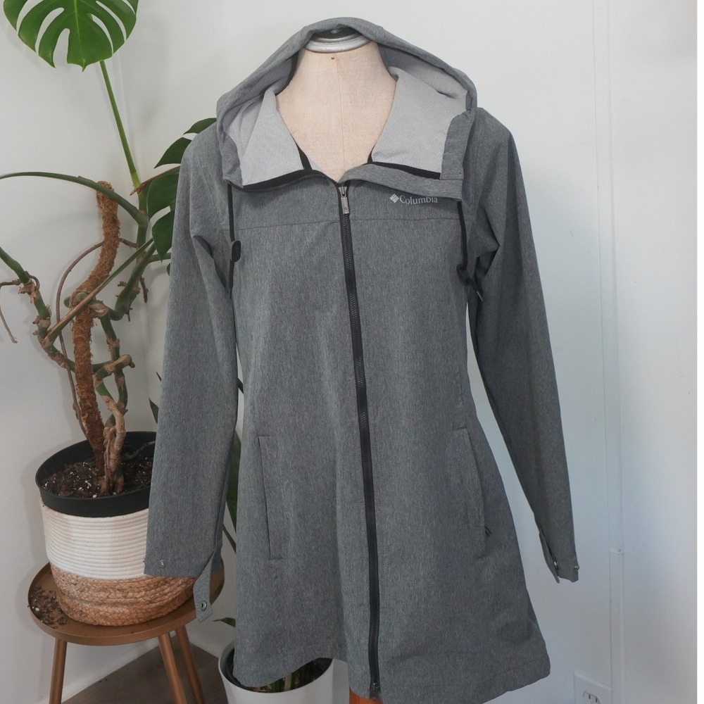 Columbia Softshell Hooded Jacket Womens Small Grey Full Zip Outdoor Hiking